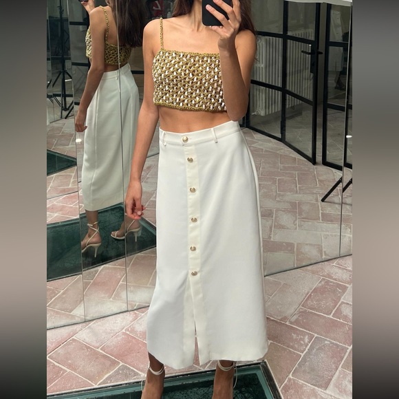Zara limited edition gold buttoned midi skirt